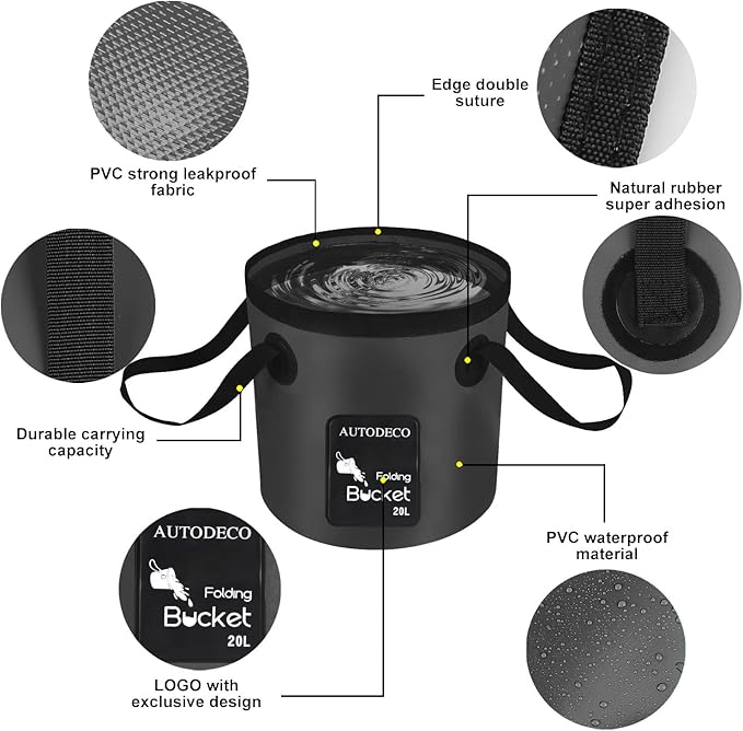 AUTODECO Collapsible Bucket 5 Gallon Container Folding Water Bucket Portable Wash Basin