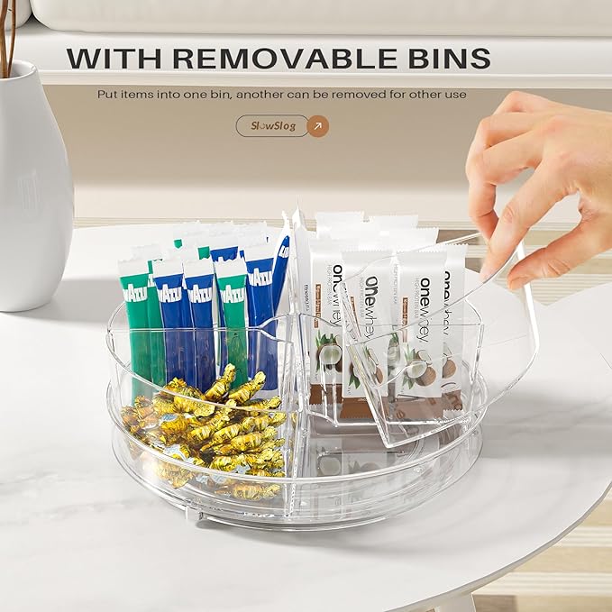 2 Pack Lazy Susan Organizer, 9 inch Rotating Storage Organizer with 4 Removable Bins, Lazy Susan Turntable Organizer for Fridge, Kitchen, Vanity, Cabinet-NeatNest