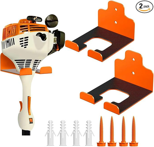 Garage Organizer Trimmer Rack, Garden Power Tool Hanger Weed Whackers Holder Wall Mounted for Grass Trimmer, Hedge Trimmer, Garage Trimmer, Garden Tools,2 Pack(Orange)-NeatNest