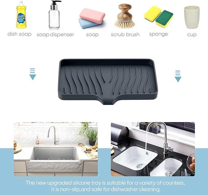 Silicone Sponge and Soap Holder, Self Draining Kitchen Caddy Sink Organizer with Soap Dispenser and Palm Brush-NeatNest