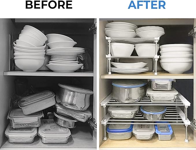 carrotez Cabinet Organizer Shelf, Set of 2 Stackable Kitchen Counter Shelves, Kitchen Cabinet Organizers and Storage, Pantry Storage Shelf Organizer, 9.8 x 7.8 x 6.1 - White-NeatNest