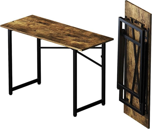 47 inch Folding Computer Desk, Writing Gaming Computer Camping Table, No Assembly Required Home Office Desk, Rustic Brown-NeatNest