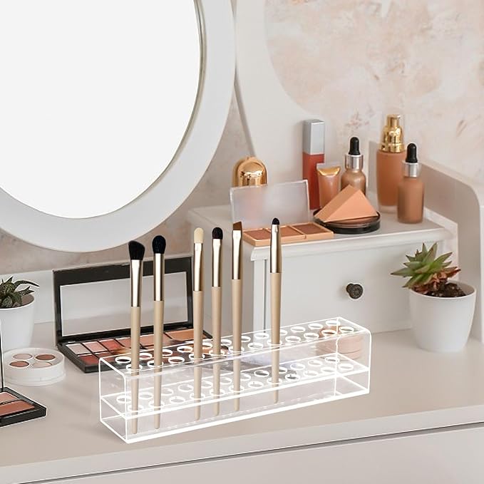 Acrylic Pen Holder, 24-Slots Pen Stand Clear Pen Holder Pen Display Stand Eyebrow Pen Stand Art Brush Rack Makeup Brush Rack Organizer for Home Office Desk School Supplies-NeatNest