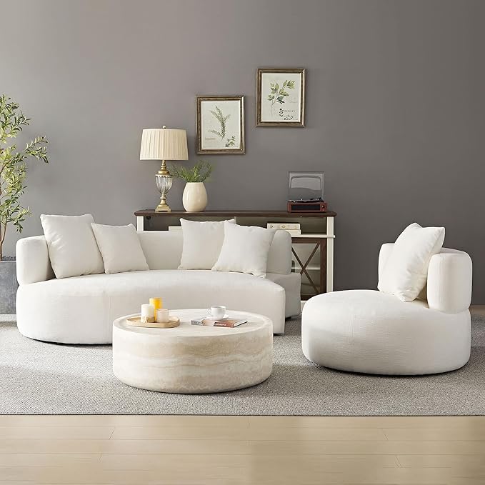 kevinplus Round Faux Stone Coffee Table Side End Table Set of 2 for Living Room, Modern Contemporary Circle Drum Style, Fiberglass Material, No Assembly (Mars Texture, 2-Pcs)