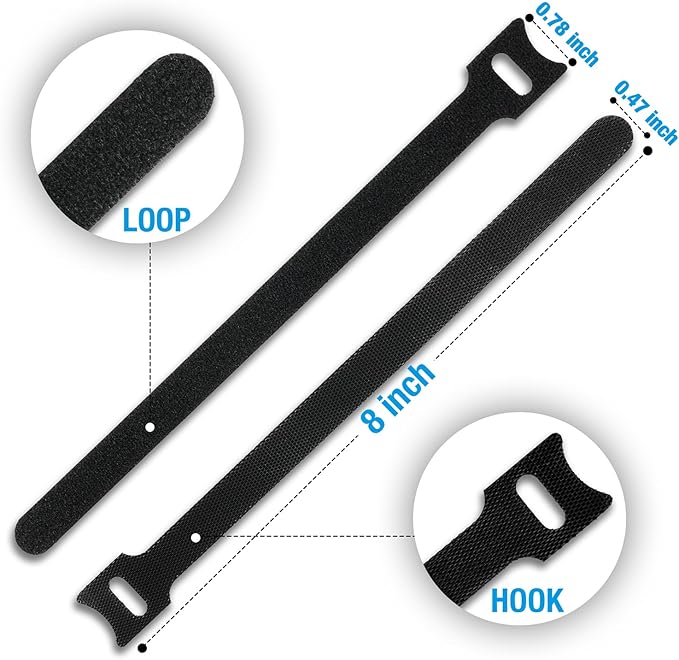 100 PCS 8-Inch Cable Ties, Reusable Cable Management, Under Desk Cord Organizer, Cable Clips and Cord Wrap, Black-NeatNest