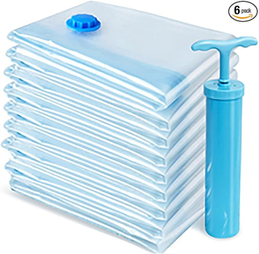 Vacuum Storage Bags Space Saving Bags for Comforters Clothes Pillow Bedding Blanket Storage, Double Zip Lock Seal & Leak Valve, Free Travel Hand Pump Included (6 Pack Medium - 28 * 20 inches)-NeatNest