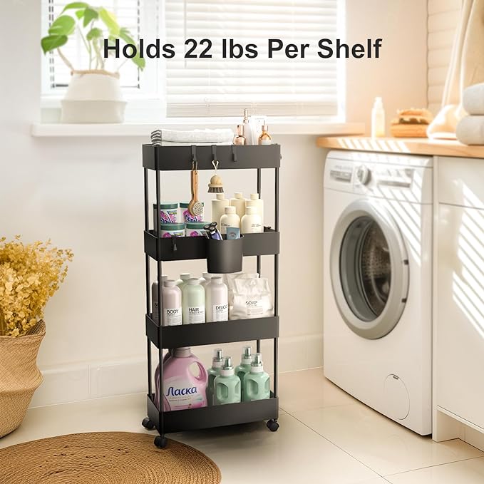 Pipishell Slim Storage Cart with Wheels, Bathroom Cart Organizer Bathroom Storage Small, Rolling Cart for Bathroom, Laundry Room, Kitchen, Narrow Space, Black PIUC05-NeatNest