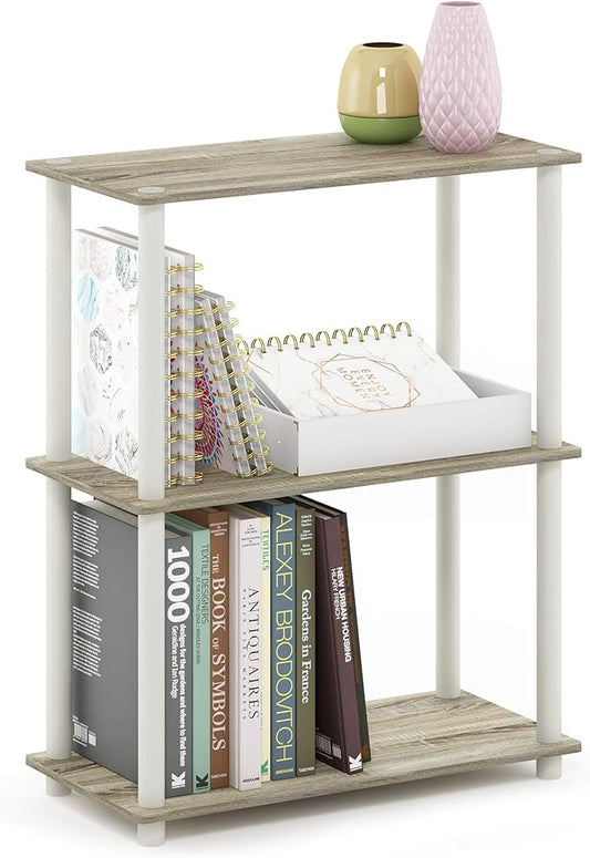 Furinno Turn-N-Tube 3-Tier Compact Multipurpose Shelf Display Rack, Sonoma Oak/White-NeatNest