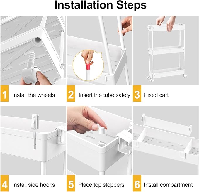 SPACELEAD Slim Storage Cart 4 Tier,Bathroom Organizer Rolling Utility, Mobile Shelving Unit Slide Out for Office, Kitchen, Laundry Room & Narrow Places,White-NeatNest