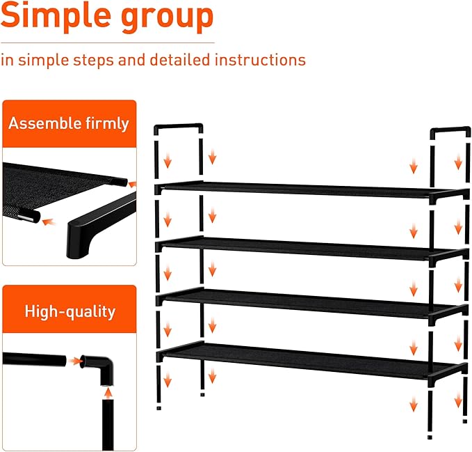 Shoe Rack 4 Tier Shoe Organizer Shoe Storage Shoe Rack for Narrow Hallway Entryway Bedroom Easy Assembly (Black)-NeatNest