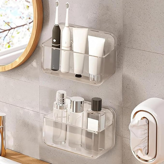 2pc Acrylic Wall Mount Organizer, Acrylic Adhesive Organizer, Clear Shelf, Bathroom Shelves for Wall,No Drilling Hang Walls,with Self Adhesive Tape, for Bathroom, Kitchen, Living Room-NeatNest