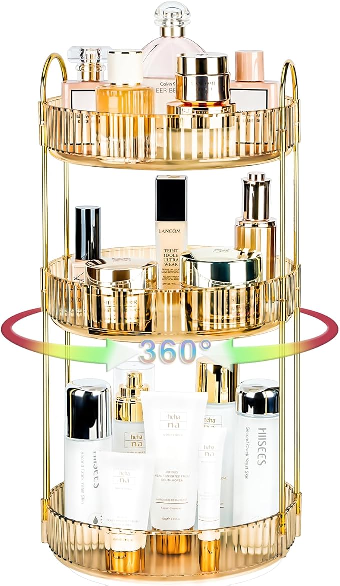 360 Rotating Makeup Organizer - Large Capacity Spinning Perfume & Cosmetic Skincare Holder for Vanity & Countertop (Vibrant Orange, 3 Tier)-NeatNest