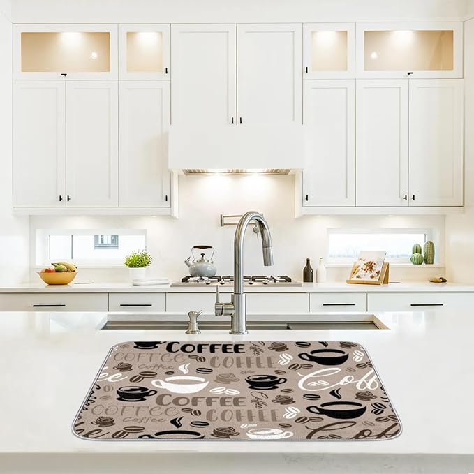 Dish Drying Mat for Kitchen Counter - Absorbent Microfiber Drying Rack Pads Reversible Dish Pad Draining Mats for Countertop Coffee Mats,18x24 inch（Coffee)