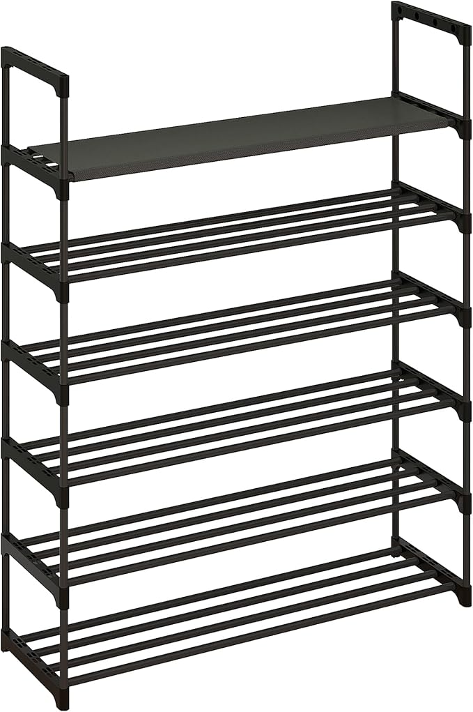 Calmootey 6-Tier Shoe Rack, Tall Large Capacity 30 Pairs Shoes Storage Organizer, Stackable Wide Shoe Shelf for Entryway, Hallway, Black-NeatNest
