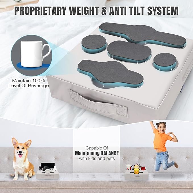 STBoo Couch Cup Holder Pillow Tray - Sofa Drink Cup Holder Cozy Buddy | Bed Caddy Organizer for Remote, Snacks Beverage, Phones, Tablet | Use it on Car, Pack, Beach, RV, Boat, Bedroom (SilverGrey)-NeatNest