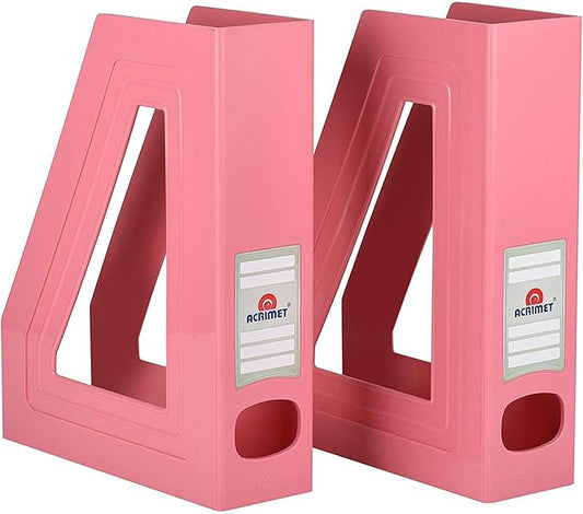 Acrimet Magazine File Holder, Durable Rack, Space-Saving Organizer (Plastic) (Solid Pink Color) (2 pack)