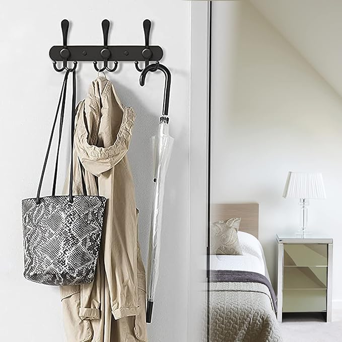 Coat Rack Wall Mounted,3 Tri Stainless Steel Coat Hook for Coat Hat Robes Towel in Mudroom Entryway (Black, 1 Pack 3 Hook)-NeatNest