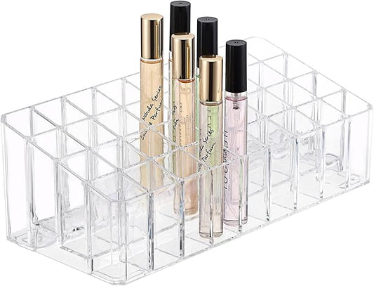 ELLDOO Rollerball Perfume Organizer, 36 Spaces Clear Acrylic Perfume Storage Holder Beauty Scent Holder, Makeup Lipgloss Lipstick Display Case-NeatNest