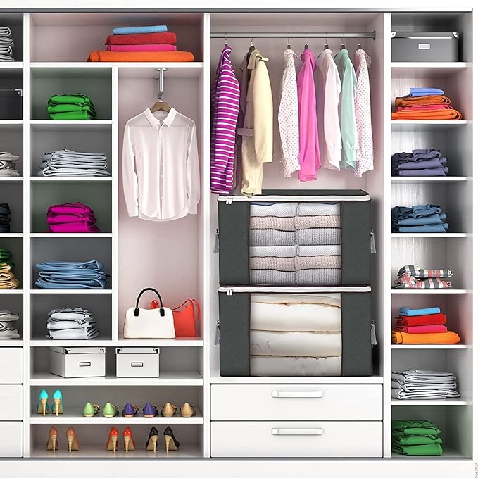 Large Storage Bags, 8 Pack Clothes Storage Bins Foldable Closet Organizers Storage Containers with Durable Handles Thick Fabric for Blanket Comforter Clothing Bedding 90 L (Gray)-NeatNest