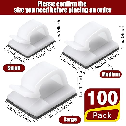 Blulu 100 Pcs Adhesive Cable Clips Bulk Wire Holder for Cord Organizer Clips Cable Management Outdoor Light Hooks for Christmas Wall String Lights Fairy Lights-NeatNest