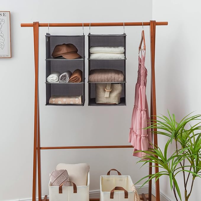 GRANNY SAYS 6-Shelf Hanging Organizer for Closet, Separable to 2 Pack 3-Shelf Hanging Shelves, Hanging Organizer for Bedroom, Ash Gray-NeatNest
