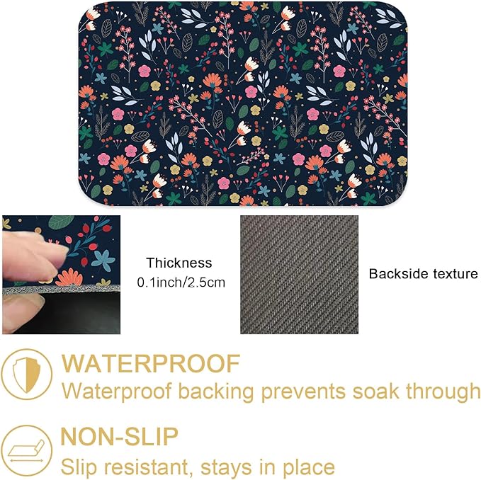Cute Flower Dish Drying Mats Super Absorbent Dish Drainer Rack Pad Non-Slip Drying Mat for Kitchen Counter, 20"x12"-NeatNest