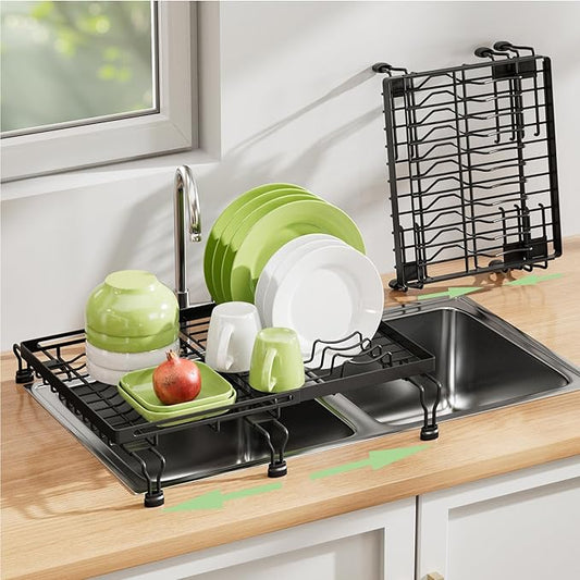 BBXTYLY Expandable Dish Drying Rack Over The Sink, Adjustable Dish Rack in Sink with Expandable Feet, Inside Dish Drainer for Kitchen Counter, Drying Rack Fit for 11"-19" Kitchen Sink