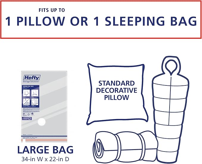 Hefty Shrink-Pak Heavy Duty Vacuum Storage Bags – For Clothes, Pillows, Towels, Blankets & More – Space Saver Vacuum Suction Seal for Home or Travel – 4 Large Bags, 34 x 22 Inches-NeatNest