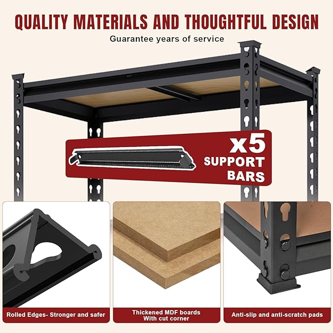 BIG RED 5 Tier Heavy Duty Garage Storage Shelving: Adjustable Metal Utility Shelving Rack for Garage, Basement, Pantry, Closet - 2,000lb Capacity (72"x36"x18") Black-NeatNest