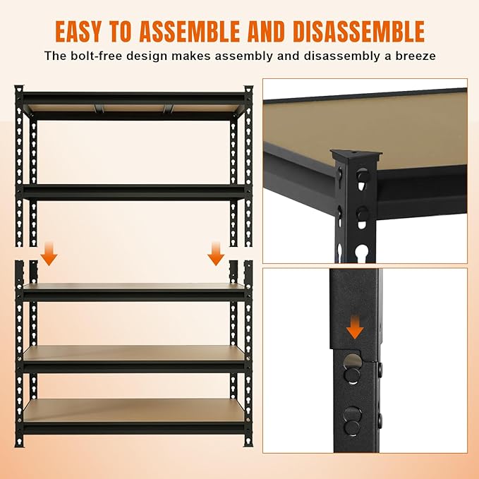 BIG RED Storage Shelving Unit, 5-Tier Adjustable, Heavy Duty Metal Garage Shelves/Utility Rack for Kitchen, Pantry, Basement, Bathroom, Laundry - 3,000lb Capacity, Black, 72" H x 48" W x 24" D-NeatNest