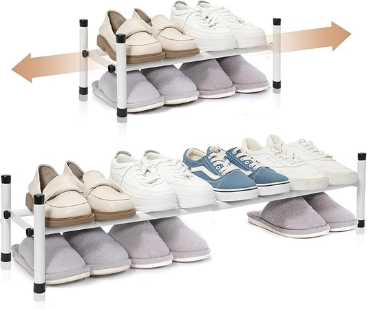 STORAGE MANIAC Expandable Shoe Rack, 4 Pairs Stackable Small Shoe Rack, Metal Adjustable Shoes Organizer for Closet, Entryway, Hallway, Garage, Front Door, Shoes Shelves, White 1 Tier-NeatNest