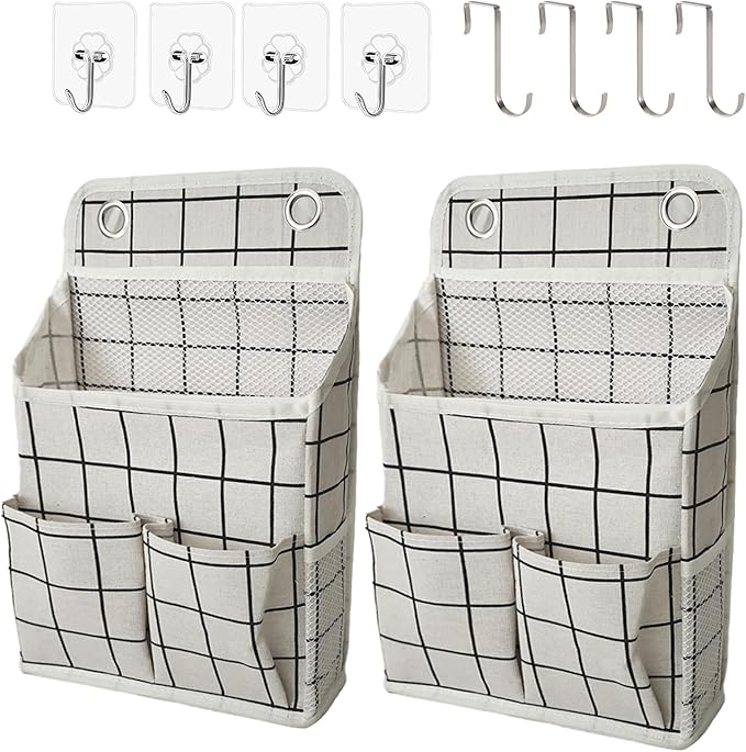 Hanging Basket for Organizing, Wall Organizer with Pockets and Over The Door Organizer，Can for Home, Closet, Office and Camper (White Grid2)-NeatNest