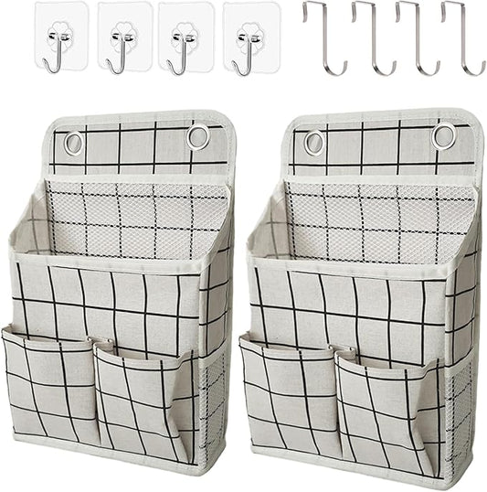 Hanging Basket for Organizing, Wall Organizer with Pockets and Over The Door Organizer，Can for Home, Closet, Office and Camper (White Grid2)-NeatNest