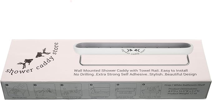 Shower Caddy Multipack (2) - Wall Mounted - with Towel Bar - Extra Strong Self Adhesive - No Drilling - Easy Drainage - Stylish and Space Saving - Rustproof (White/Gray)