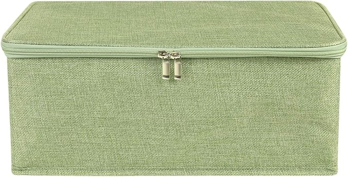 ANMINY Storage Bins with Zipper Lids 13 Qt Lidded Fabric Storage Boxes Baskets Cubes with Handles Collapsible Washable Cotton Linen Closet Shelf Clothes Organizer Containers - Green, Small-NeatNest