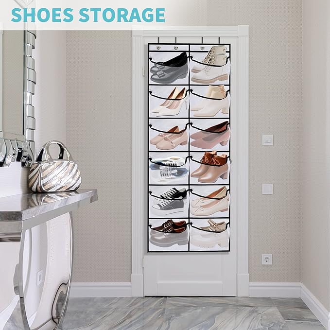 2 Packs Over the Door Shoe Organizer, 24 Extra Large Mesh Pockets Hanging Shoe Boots Rack Holder, Closet Hanging Organizers for Storage Sneakers High Heeled Shoes Slippers (White)-NeatNest