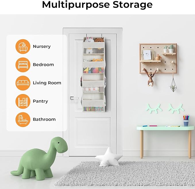 GRANNY SAYS Over The Door Organizer, 4-Shelf Behind The Door Storage with 6 Pockets and Clear Window, Anti Tilt Large Capacity Hanging Organizer for Baby Diapers, Toys, Purses, Beige, 1 Pack-NeatNest