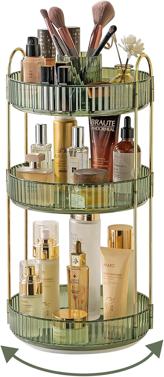 360 Rotating Makeup Organizer,3 Tier Large Capacity Make Up Organizers and Storage,Skincare Perfume Vanity Organizers,Bathroom Cosmetics Storage Organizer Countertop (Green)-NeatNest