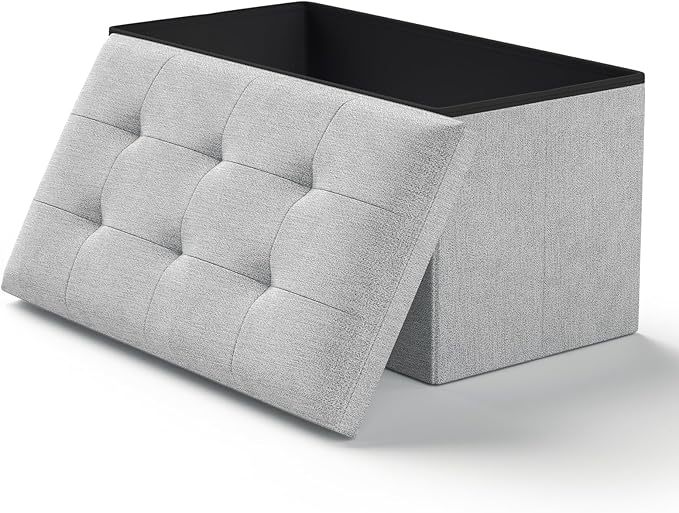 Ottoman Folding Storage Bench, 30x15x15 Inch, Foot Rest Stool for Living Room, Bedroom, Entryway, End of Bed - Multi-Functional Ottoman with Storage Light Gray