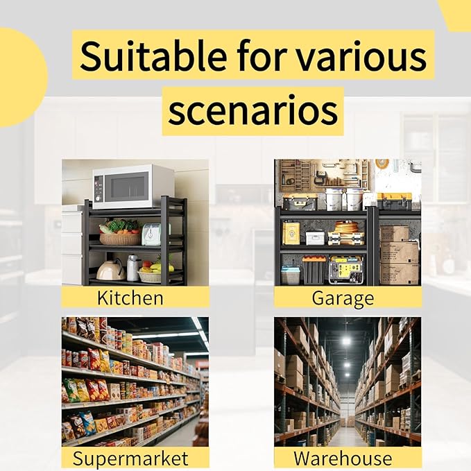 3 Tier Garage Storage Shelves,Heavy-Duty Unit with Wheels,Easy to Assemble Adjustable Metal Garage Shelving for Kitchen Warehouse Tool Room(Size:60cmX40cmX80cm)