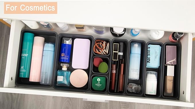 15 PCS Interlocking Desk Drawer Organizer Separator for Office,Bathroom,Kitchen,Makeup（Black）-NeatNest
