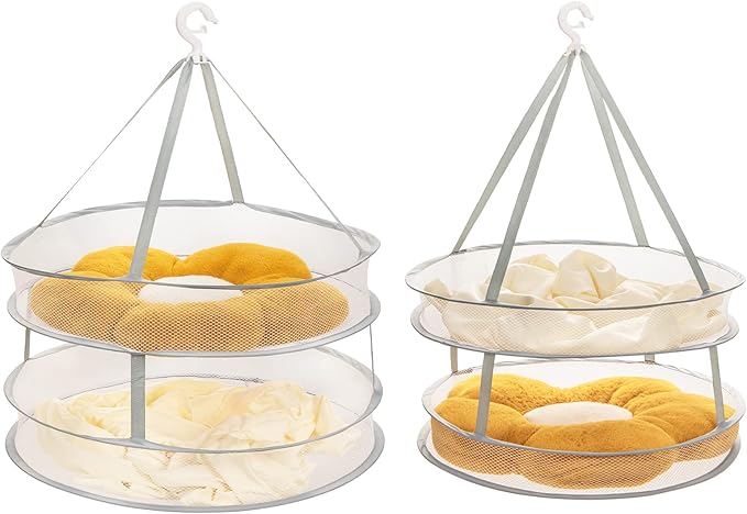 AUTODECO 2 Pack 2-Tier Folding Mesh Clothes Hanging Dryer, Sweater Drying Rack, Large Laundry Drying Rack, Lay fold Flat Dry Hanger, Mesh Clothes Hanging Dryer - M(2Tier)+L(2Tier)