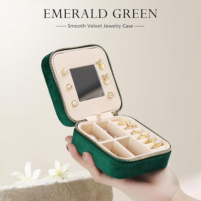 Jenria Mothers Day Gifts for Mon, Travel Jewelry Case for Women, Jewelry Organizer, Jewelry Box, Unique Gifts, Personalized Gifts for Her, Birthday Gifts for Mom, Teen Girl, Girlfriend, Green, Y-NeatNest