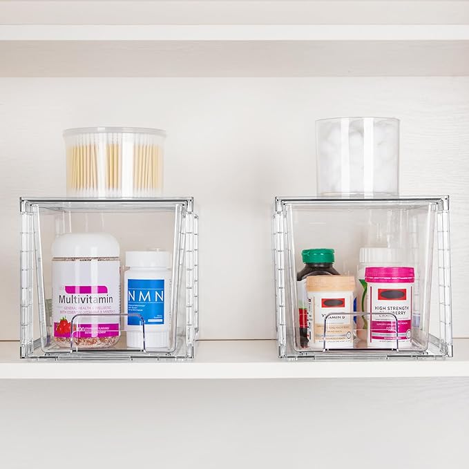 Vtopmart 2 Pack Large Stackable Storage Drawers,Clear Acrylic Drawer Organizers with Handles, Easily Assemble for Bathroom,Kitchen Undersink,Cabinet,Closet,Makeup,Pantry organization and Storage-NeatNest