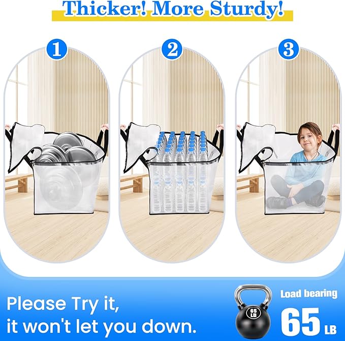 BlissTotes 10-Pack Large Moving Bags with Backpack Straps & Strong Zippers, Heavy-Duty Storage Bags Moving Boxes for Space Saving, Dorms, Transport, 125L-30 Gallons, Clear-NeatNest