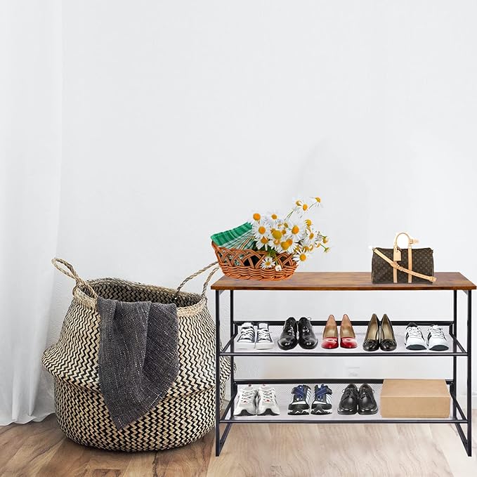 Garden 4 you 3-Tier Tilting Adjustable Freestanding Shoe Rack 6-Pairs 25.2 in Length for Durability and Stability for Entryways, Hallways, Closets, Dormitory Rooms, and Industries，Brown-NeatNest