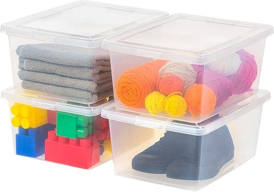 IRIS USA 4-Pack Storage Bins with Lids, 17 Quart, Shoe Boxes Clear Stackable Containers Organize Shoes Closet Shelves, Classroom Organization Teacher Tools, Game Storage - BPA-Free Plastic