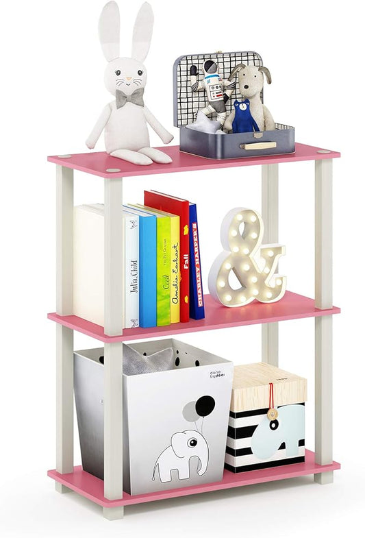 Furinno Turn-S-Tube 3-Tier Compact Multipurpose Shelf Display Rack with Square Tube, Pink/White-NeatNest