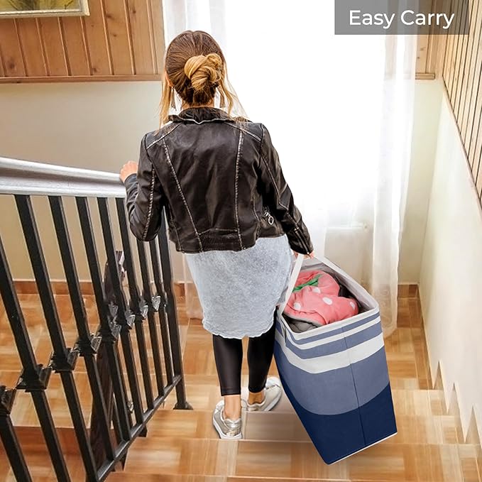 HomeHacks 2 Pack Large Laundry Baskets, Waterproof, Freestanding Laundry Hampers, Collapsible Clothes Hamper with Reinforced Handles in Laundry, College Dorm, Bathroom, Bedroom (Blue+Pink, 88Lx2)-NeatNest