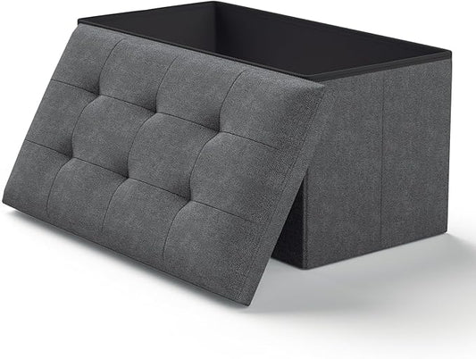 Ottoman Folding Storage Bench, 30x15x15 Inch, Foot Rest Stool for Living Room, Bedroom, Entryway, End of Bed - Multi-Functional Ottoman with Storage Dark Gray